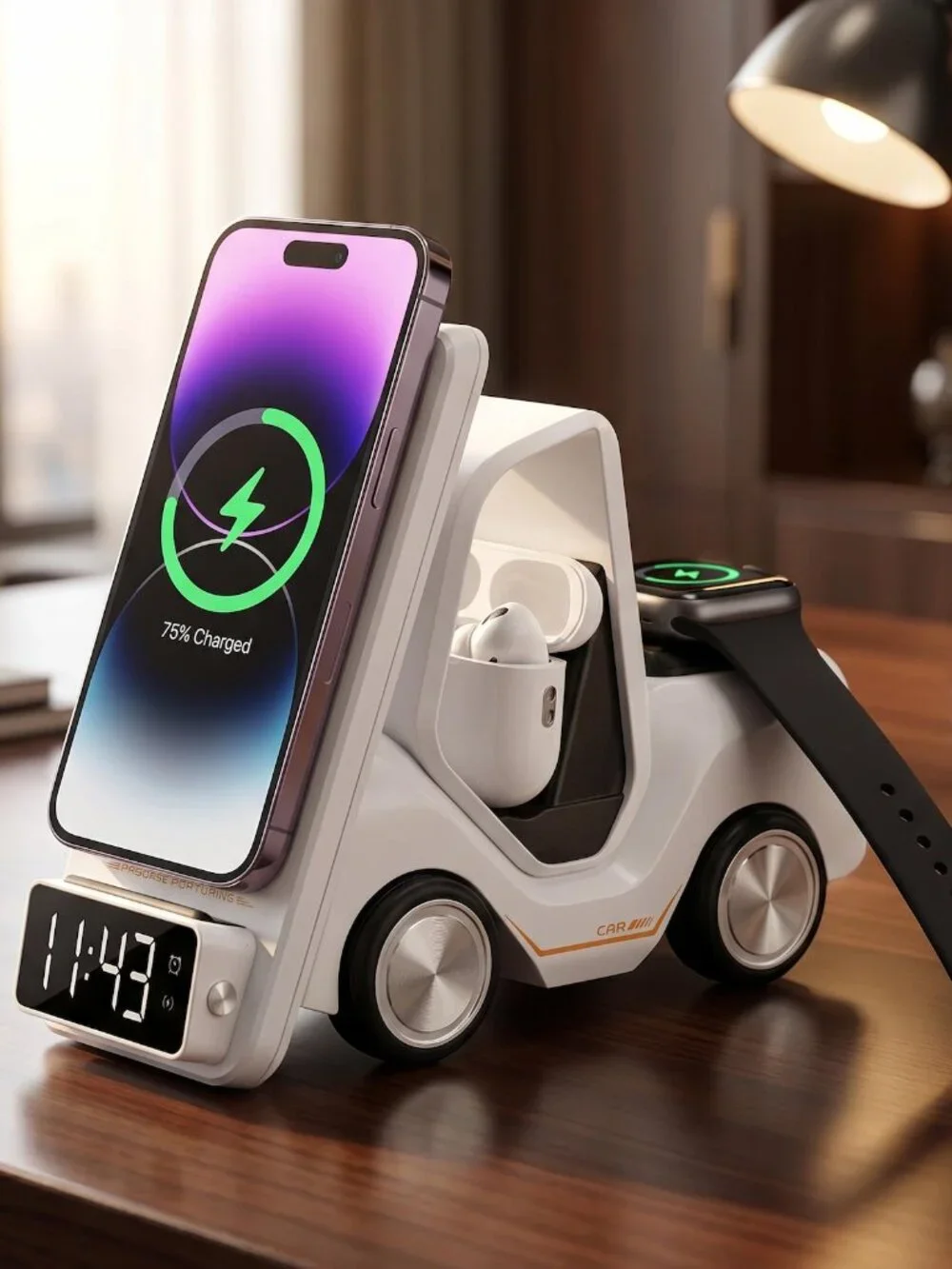 4-in-1 Wireless Charging Station with Clock Display